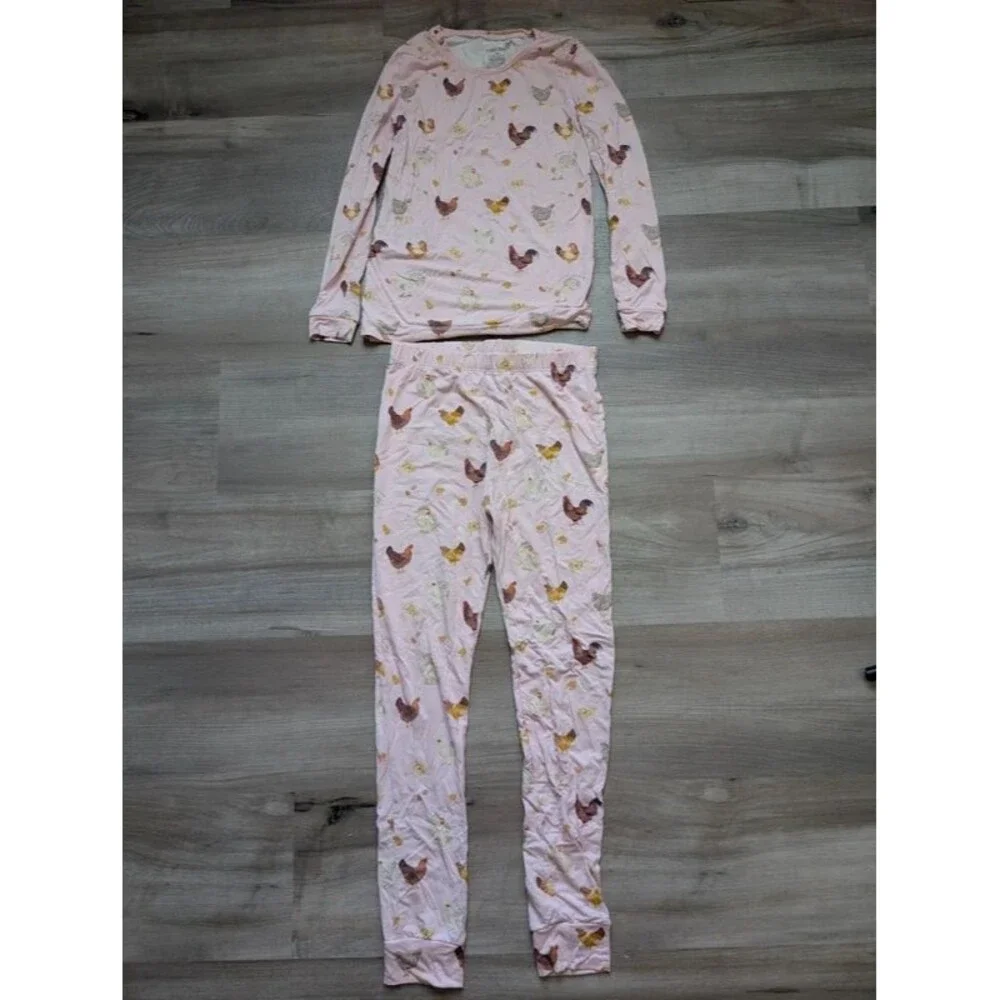 Angel Dear Pink Chicken Print Bamboo Pajamas, 7-8Y (U1)